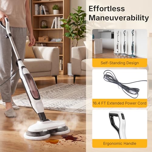 Image of NEWBULIG Scrubbing Steam Mop, Spin Steam Mops for Floor Cleaning with LED