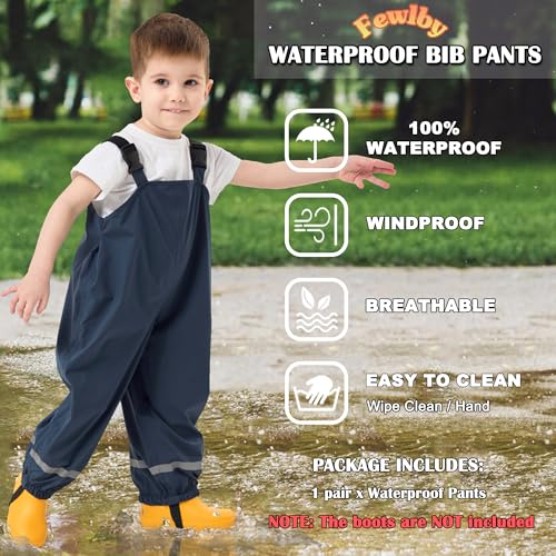 Fewlby Kids Rain Bib Pants, Toddlers Waterproof Suspender Dirty Proof Rain Wear for Boys and Girls2