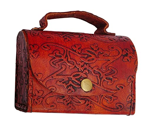 Binoculares SUGRA 4" latón antiguo con cuero rojo miniatura 5