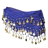 Tokaneit Bauchtanz Gürtel Kinder,Damen Bauchtanz Gürtel,Chiffon Hüfttuch,Bauchtanz Münztuch,Bauchtanz Münzgürtel Tanztuch,Bauchtanz Kostüm mit 98 Münzen