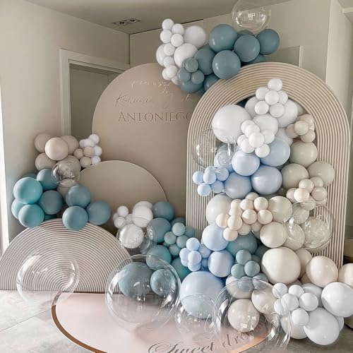 Image of Dusty Blue Balloons Garland Arch Kit 139Pcs Fog Blue White Sand Balloons for Baby Shower Birthday Bear Theme Wedding Bride Anniversary Gender Reveal Party Decorations for Boy Girl Adult
