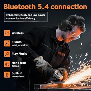 PROHEAR 037 Wireless Bluetooth Ear Defenders, Rechargeable Hands-Free Calling Headset, Safety Earmuffs for Lawn Mowing, Hearing Protector for Woodworking, Carpenter, Gardener(Black)