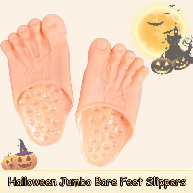 Halloween Giant Feet Slippers FaJoek Halloween Monster Feet Slippers Unisex Funny Naked Feet Slippers Caveman Feet Halloween Cosplay Costume Props Party Accessories (Skin Colour) - Image 3