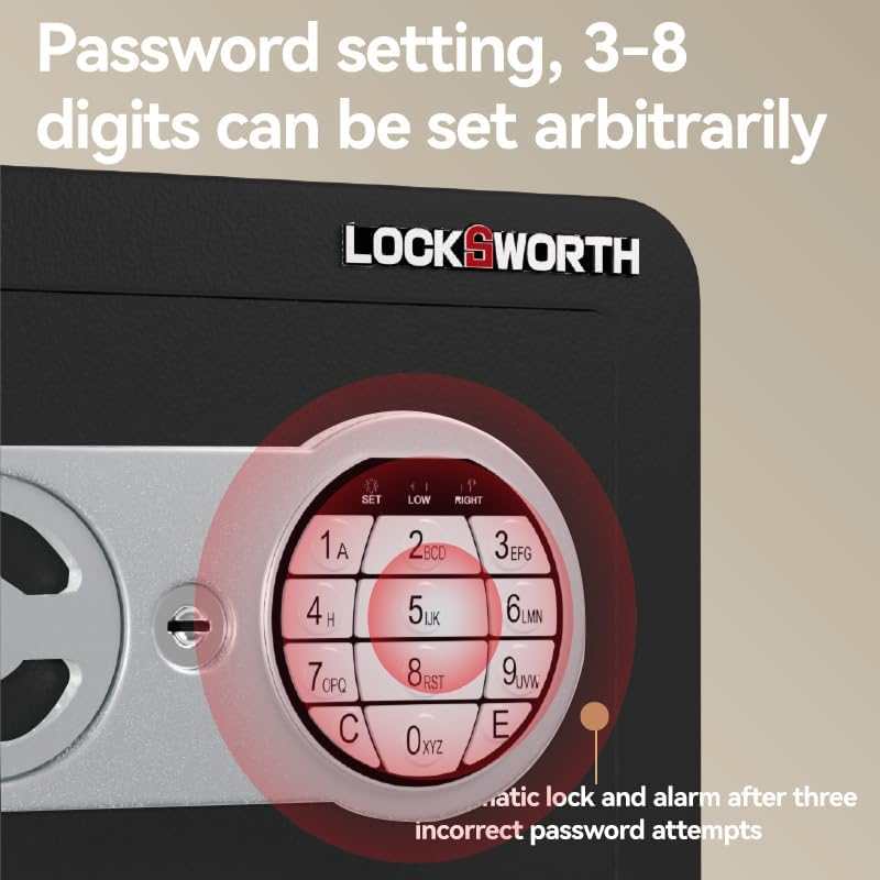 Keypad showing 'SET' button and indicator lights for password setting