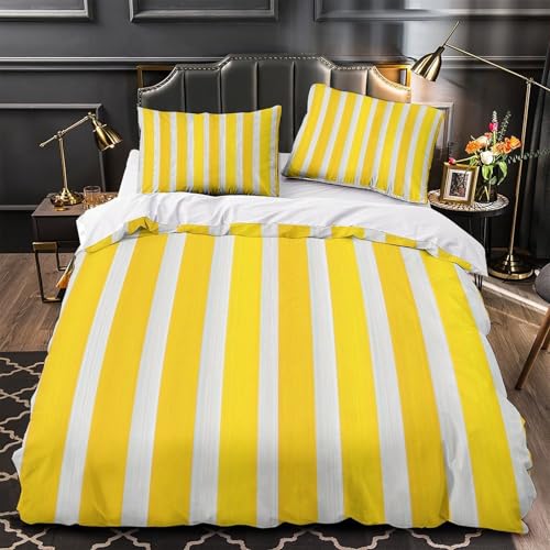 Housse de couette microfibre imprimé 3D jaune géométrique parure lit 140x200 fermeture éclair - 2