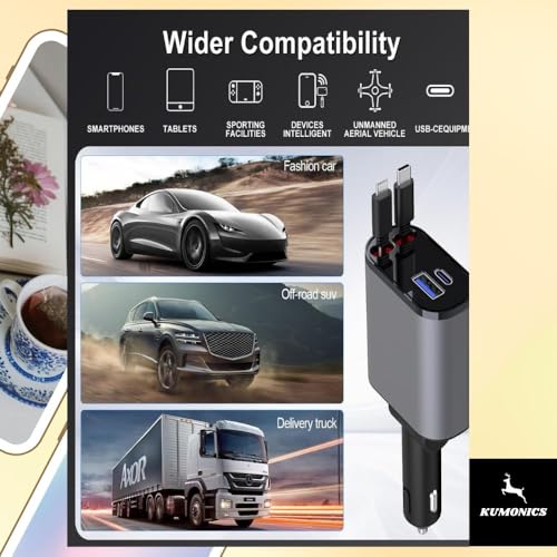 Image of 120W 4-in-1 Retractable Car Charger Socket 2025, Super Fast Multi USB Type-C Adapter with Dual Ports, Smart Car Mobile Charger Compatible with Android & iPhone 16 /15 /14 /13 /12 /11 Pro Max