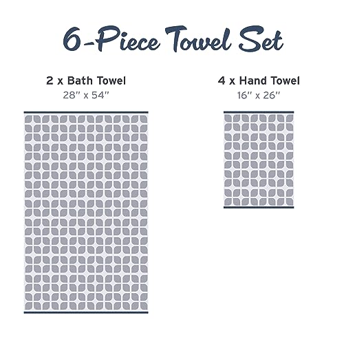 Intelligent Design Lita 100% Cotton Luxurious Bath Towel Set, Jacquard Geometric Design, Highly Absorbent, Quick Dry, Hotel & Spa Quality For Bathroom, Multi-Sizes, Grey/ Navy 6 Piece #TOP3