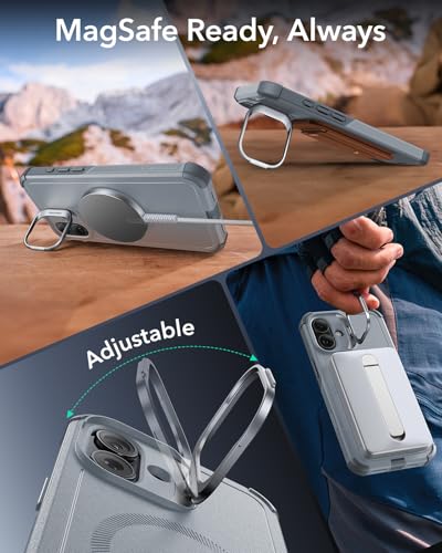 Image of ESR for iPhone 16 Phone Case with Stand, 23ft Military-Grade Drop Protection with Camera Control, Shock-Absorbing Rugged Cover, Compatible with MagSafe Accessories, Cyber Series, Light Grey