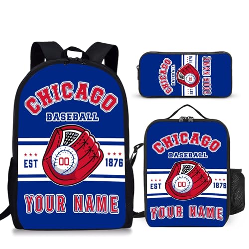 Custom Chicago Backpack School Bags Lunch Bag Pencil Case Add Name Number Personalized Fan Gift for Teen Boys Girls