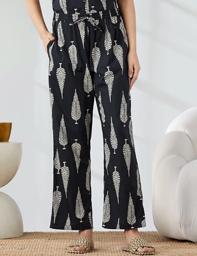 Image of Amazon Brand - Myx Women Cotton Shirt and Relaxed Pajama Set | Night Suit Set (Available in Plus Sizes)