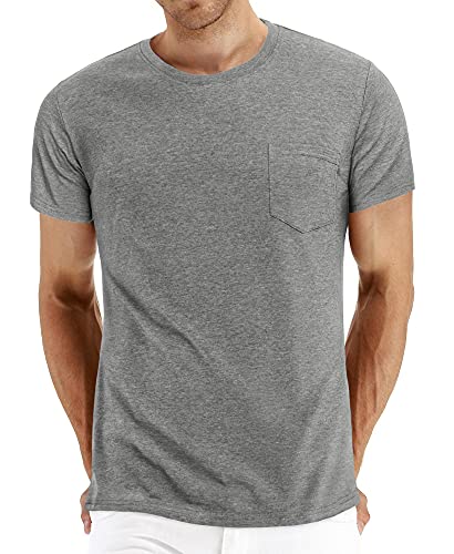 PEGENO Mens Fashion T Shirt Workout Athletic Shirt Cotton Shirt (Gray-US Large)