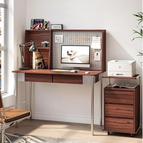 JOMEED 47-Inch Walnut Desk with Hutch, Bookshelf & Drawers