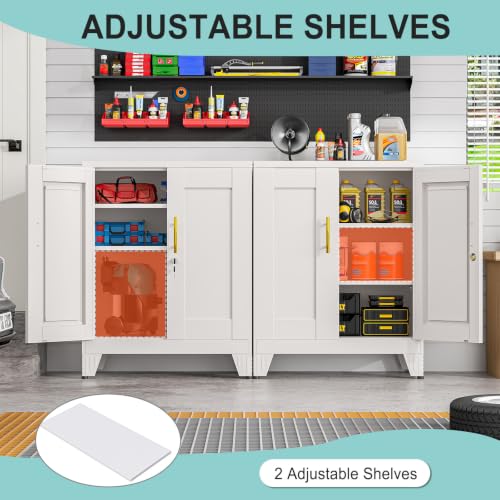 Image of pozdeg 35.43 inch Lockable Metal Storage Cabinet, Steel Office Locker, White | File Cabinet with 2 Doors and 2 Adjustable Shelves, Rolling Steel Tool Garage Cabinets for Home Office
