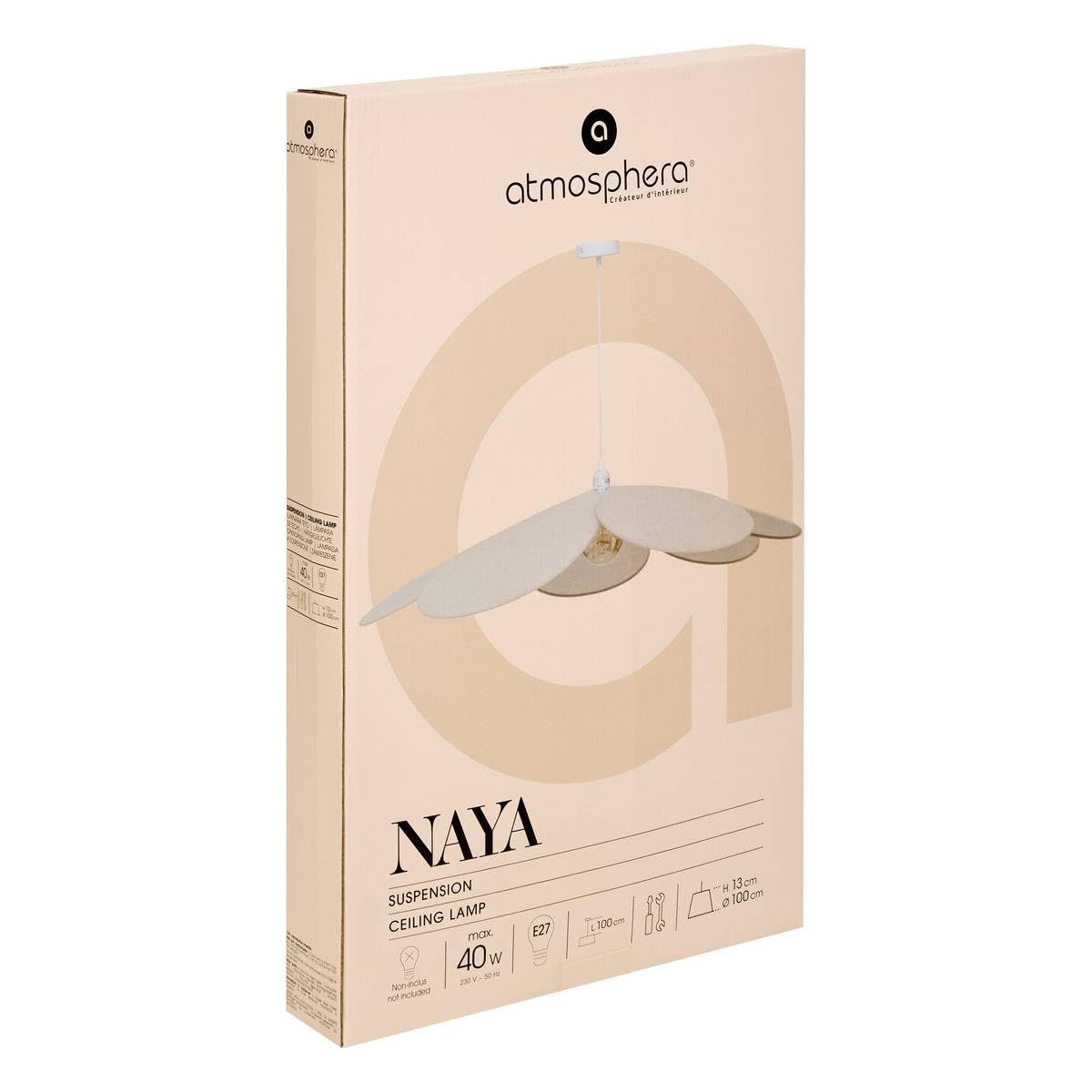 Atmosphera - Lámpara colgante Naya Beige Petal - Bombilla no incluida E27 40W - 100cm Lámpara de araña de metal bohemia para dormitorio, salón, pasillo, oficina - Altura ajustable
