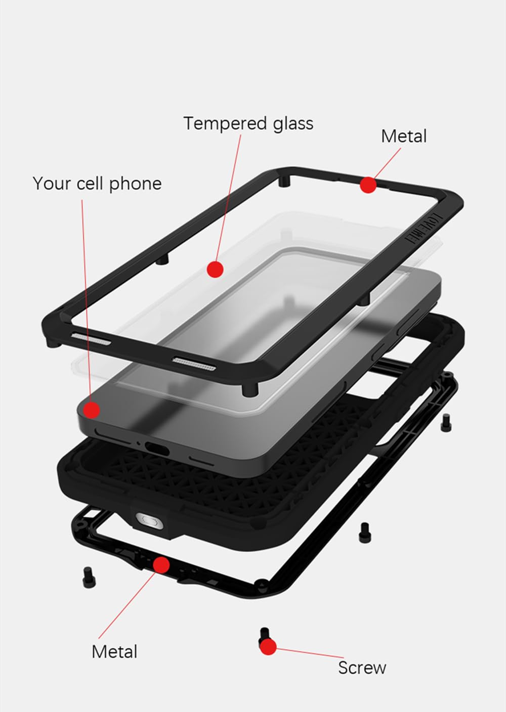 LOVE MEI Custodia per Samsung Galaxy S24, per sport all'aria aperta, impermeabile, militare, resistente, antiurto, antipolvere, a prova di sporco, in alluminio ibrido + silicone + vetro temperato per
