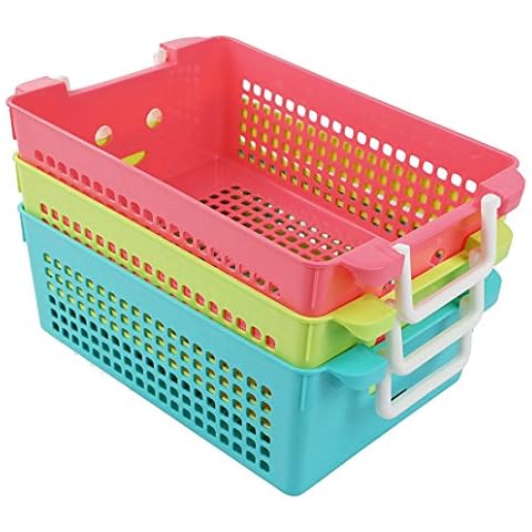 Ggbin Plastic Storage Basket with Handles, Set of 3, 12" L x 8" W x 4" H Cover