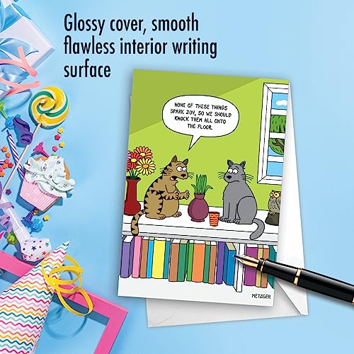NobleWorks - 1 Funny Animal Card for Birthdays - Pet Cat and Dog Humor, Birthday Notecard with Envelope - Cat Spark Joy C7297BDG - Thumbnail 5