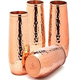 Copper flutes set of 4 - Moscow mule copper flutes - 10 oz hammered stemless champagne flutes of solid copper - copper wedding 7th set