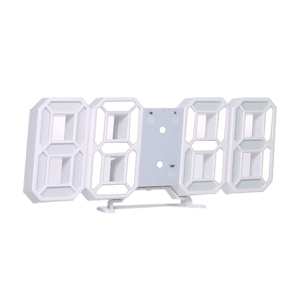 Fawoonu 3D LED Digital Clock, Glowing Night Mode, Brightness Adjustable, Alarm with Snooze, Black