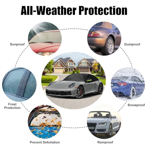 Image of Custom-fit Soft Top Roof Protector for Porsche 911 Carrera 4S /Turbo /Carrera 1999-2024, 6 Layers All Weather Waterproof Half Car Cover with Windproof Strap & Metal Hooks for Sun Snow Rain Protection