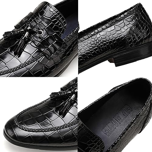 Tassel Loafer for Mens, Casual Crocodile Printed Tassel Dress Shoes Leather Slip-on Penny Loafer for Men3