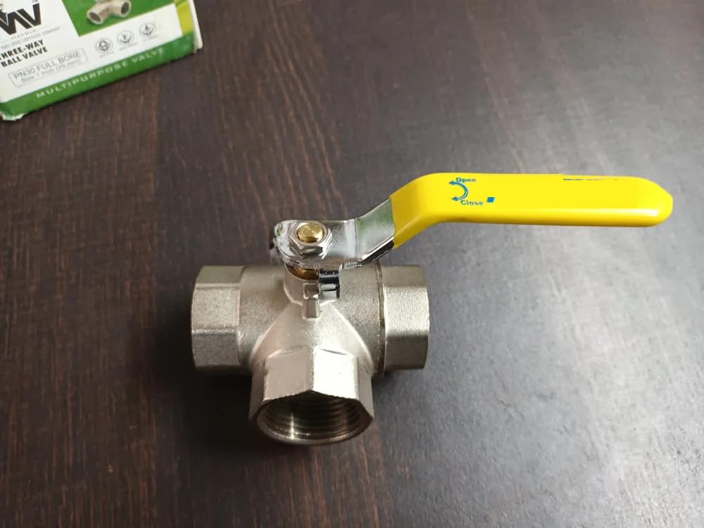 Brass Nickle Plated Three Way Ball Valve 1-1/4 Inch (32mm) | 3 Way Ball Valve Irrigation, Water Treatment and Swimming Pool Equipment |Application Three Way Normal Handle Valve - SOLTAIREJACO 2