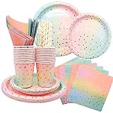 ✱Diseño de color degradado: el diseño de color degradado de la vajilla de fiesta es único y exquisito, y la vajilla también tiene puntos dorados, que son exquisitos y de moda, y dejarán una profunda impresión en sus invitados