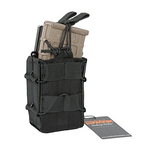 EXCELLENT ELITE SPANKER Pochette de Chargeur Tactique à Dessus Ouvert Molle Simple/Double pour M4 M14 M16 AR15 G36(Double-Noir) Cover