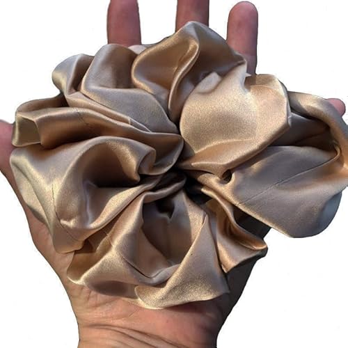Waterlily 100% Mulberry Silk Oversized Scrunchie 19momme Charmeuse Giant Big Large Hair Ties Scrunchies for Women Soft Natural Headbands (Coffee)