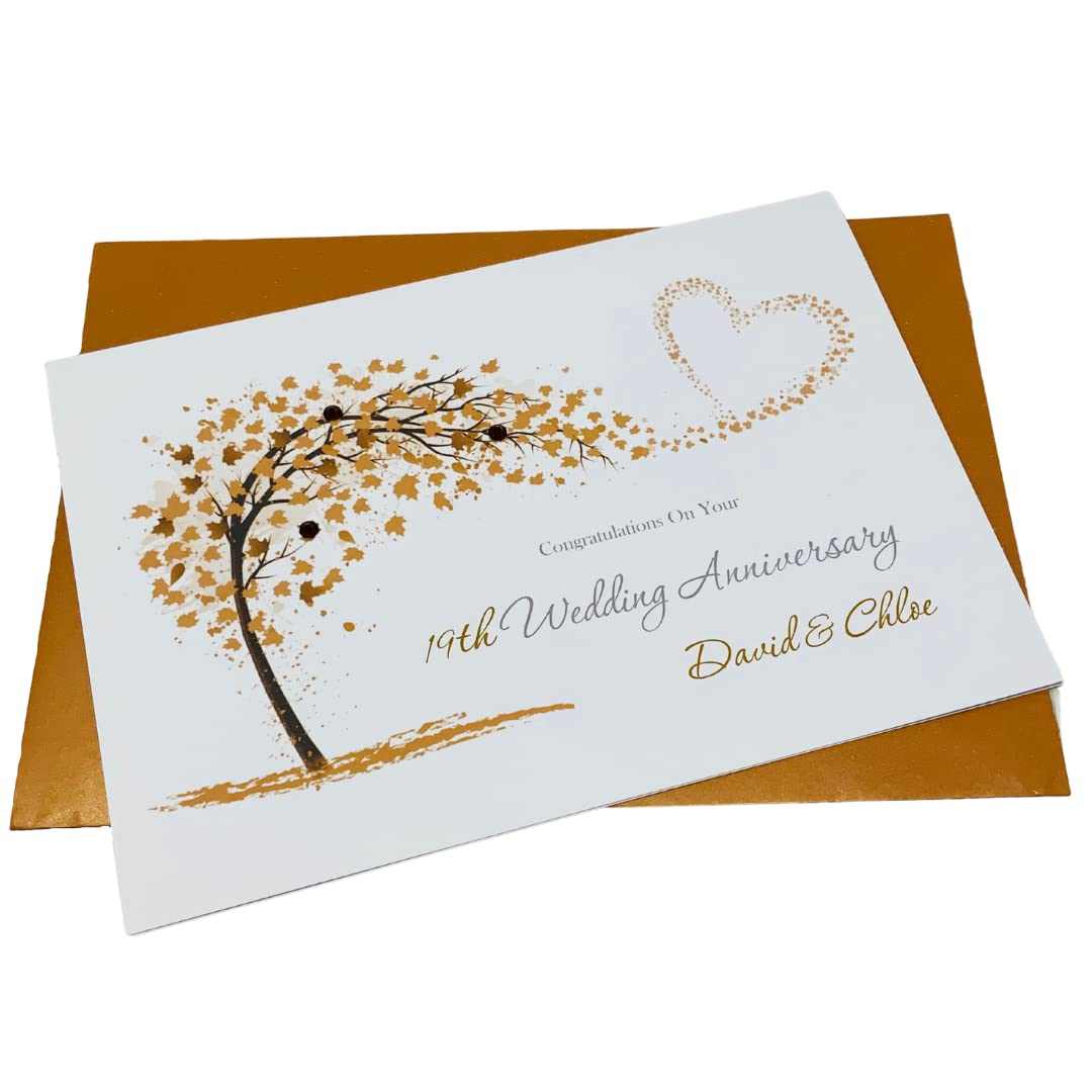 19th Wedding Anniversary Card Personalised Bronze 19 Years โ SH 19 โ image 1