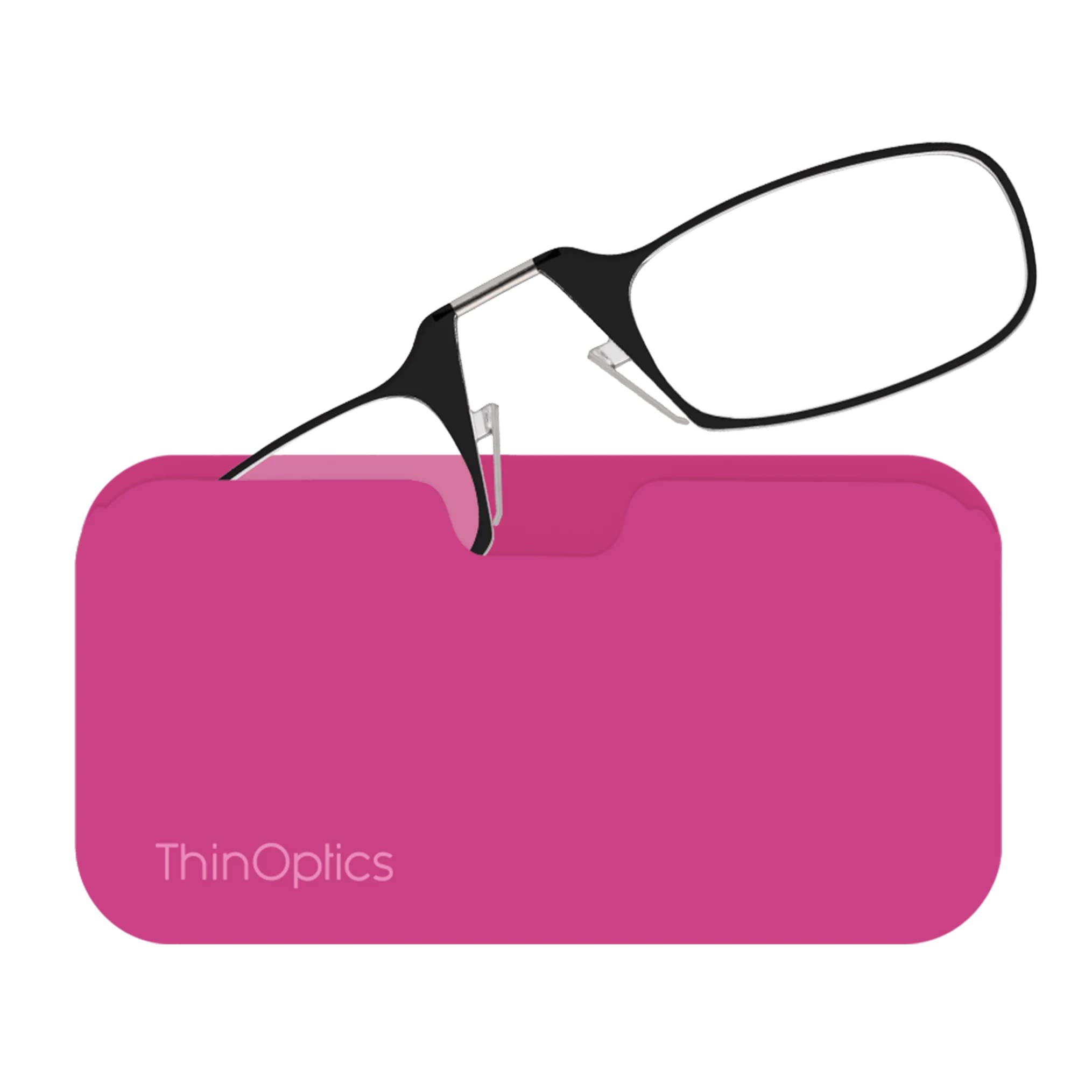 ThinOptics Reading Glasses 2.00 Black Frames with Pink Universal Pod Compact Case, Ultra-light Foldable Rectangular Glasses - Image 2