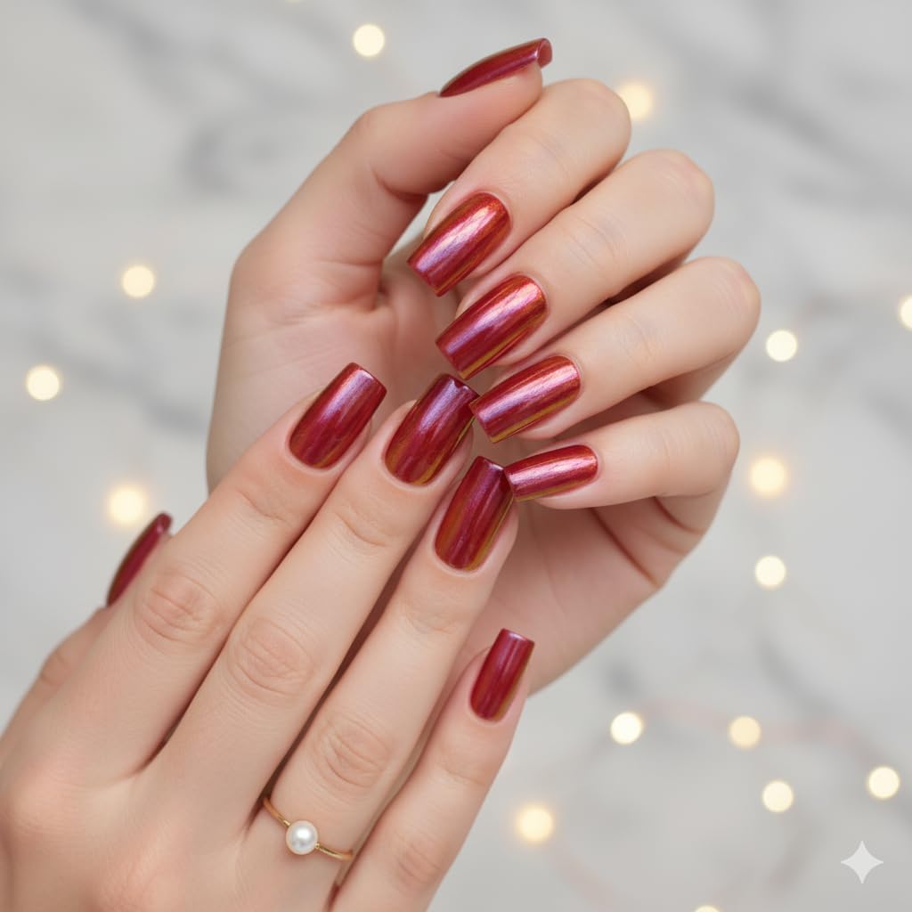 Professional Press-On Nails, 24 Pieces, Glossy Coral Pink, Pre-glued Design, Standard Size (Magenta)-image-10