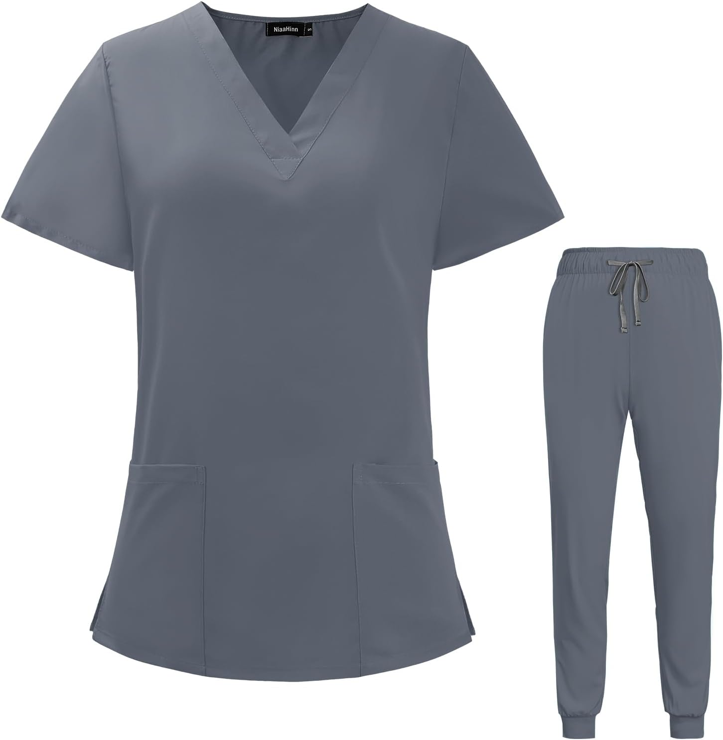 VIAOLI Scrubs for Women Set V-Neck Pocket Top & Drawstring Jogger Scrub Pants Stretch Nursing Scrubs Set Uniform
