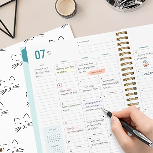 Academic Planner Yearly Monthly Weekly Daily Large Calendar Organizer By Bright Day Spiral Bound Dated Agenda Flexible Cover Notebook, June 2023 - July 2024, 9" X 7.5", Happy Planner Cats On Repeat #TOP3