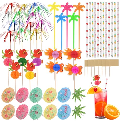 MOSTFUN 187 Pièces Décorations de Cocktail, Papier Cocktail Parapluies Bâtons