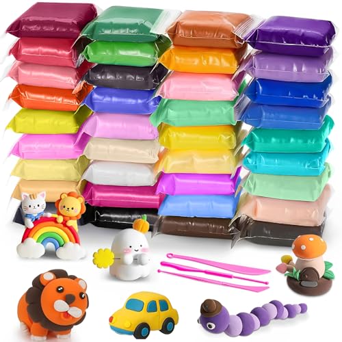 EOPUOZS Arcilla Polimérica, 36 Colores Air Dry Clay, Arcilla Polimerica Secado al Aire, Foamy Moldeable con 3 Herramientas, Regalo para Niños y Niñas de 3-12 Años