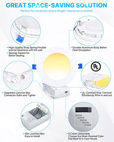 Ensenior 24 Pack 6 Inch Dimmable Can-Killer Downlight, 5Cct Ultra-Thin Led Recessed Lighting With Junction Box, 1050Lm High Brightness, 2700K-5000K Selectable, 12W 110W Eqv - Etl #TOP1