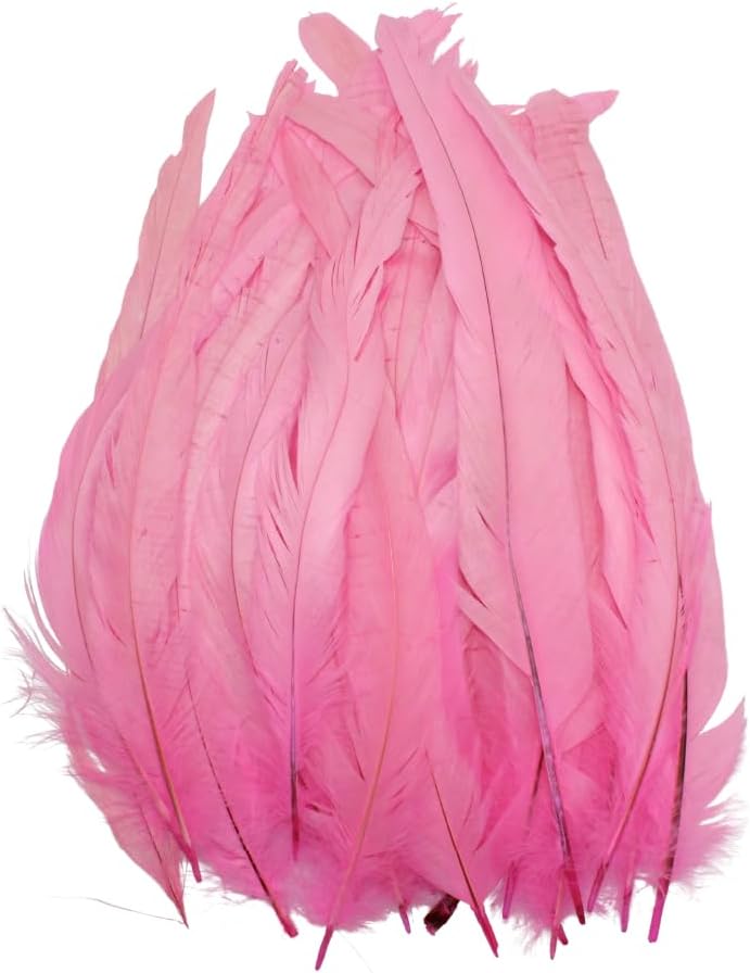Schuman Feathers Baby Pink Coque Tail Feathers 30 Pack (10-12 Inch) – Natural Rooster Feathers for Crafts, Costumes, Decor, DIY, Halloween, Mardi Gras – Packed in USA, U.S. Quality Control