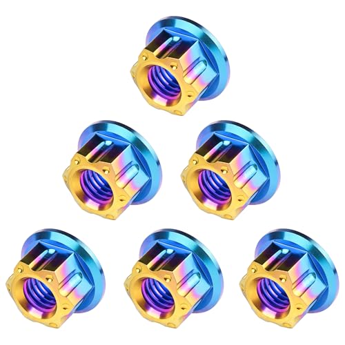 Image of Titanium M6 M8 M10 M12 M14 M16 Flange Bolt Nut Bicycle Motorcycle Rear Axle Car Modification Accessories Pack of 6 (M6 Pitch 1.0mm, Iridescent Blue)