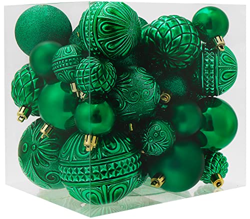 36 Bolas De Navidad De Terciopelo Irrompibles | Mezcla De Tamaños Pequeño, Mediano Y Grande | Rojo Burdeos Y Verde