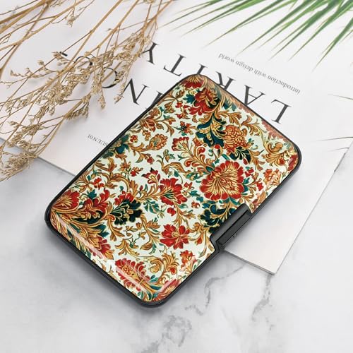 Image of ELFISH RFID Blocking Credit Cards Holder Aluminum Wallet Metal ID Case for Men Women, Carpet Pattern, Modern