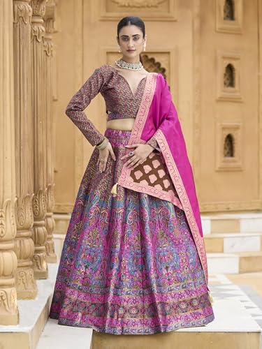Image of PURVAJA Women's Kanjiwaram Semi-Stitched Lehenga choli