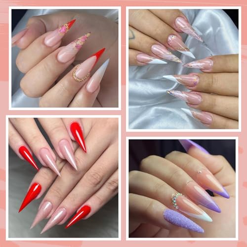 Image of UNA GELLA Clear Stiletto Nails Tips Half Cover Stiletto Gel Nail Tips 216pcs Almond Shape False Acrylic Nail Tips for Faster Gel Nail Extension DIY Art Salon Press On Nails 12 Sizes