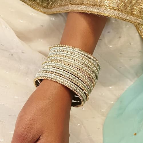 Efulgenz Indian Bangles for Women - Traditional CZ Rhinestone Plain Metal Bracelet Set - Jewelry4