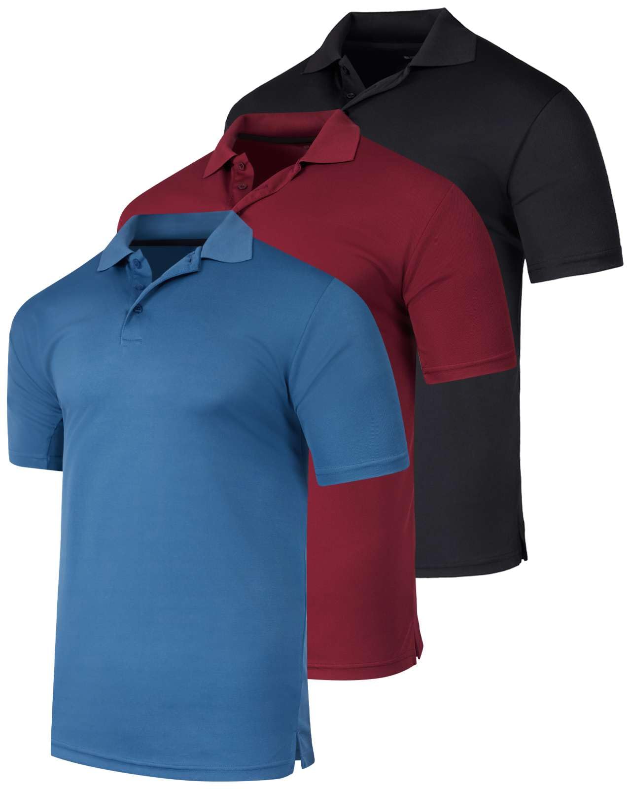 Real Essentials 3 Pack: Men's Short Sleeve Golf Polo Casual Workout Sports Cool Moisture Wicking Collared Shirt (Big & Tall)
