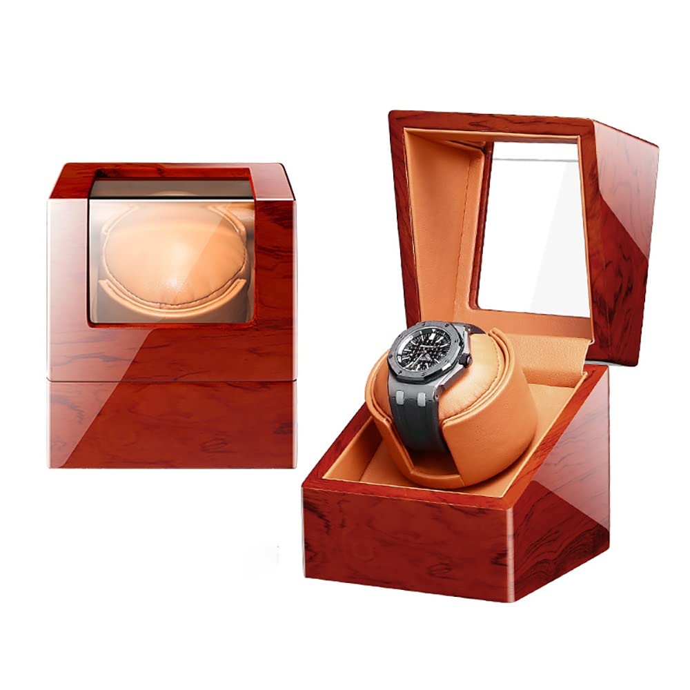 OUZVI Automatic Watch Winder For Automatic Watches With Lock And Key With Silent Ac Adapter Or Battery Watch Charger Luxurious Wooden Box 5 Rotation Modes,F (B)