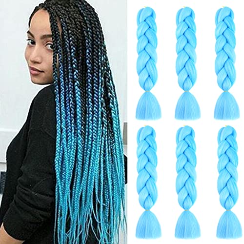 Cybelleza 6 piezas / 600 g Extensiones de cabello trenzado de 24" Jumbo Braids Sintético Kanekalon Crochet Hair Afro Box Trenza resistente al calor (Cielo azul) Cover