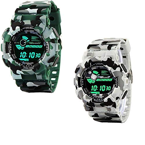 Emartos Digital Mens & Boys Watch (Black Dial Multi Colored Strap) (Pack of 2)