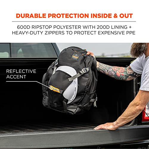 Image of Ergodyne Arsenal 5188 Work Gear Jobsite Backpack with Hard Hat Storage, Padded Shoulder Straps, 39L Capacity,Black, Large