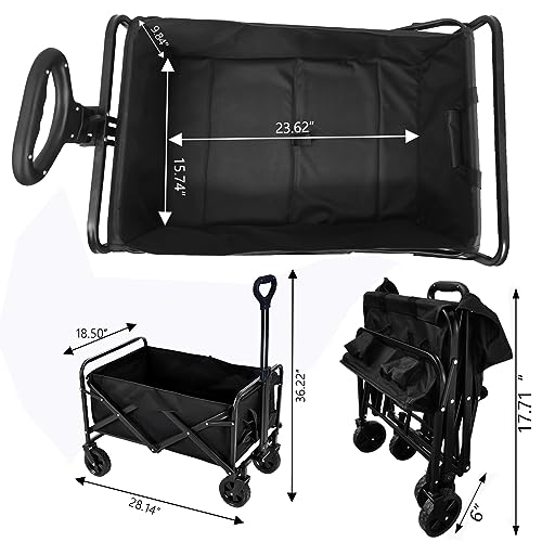 PRIJESSE Bollerwagen Faltbar, bis 150 kg Tragkraft Transportwagen, Gartenanhänger, Draussen Camping Einkaufen Handwagen, inklusive 2 Netztaschen, ohne Dach, Schwarz/Black – Bild 7